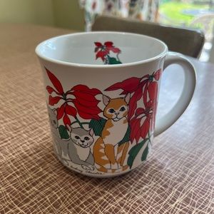 Vintage Audrey Christie Cat Poinsettia Coffe Tea Mug Cup 10oz.